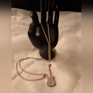 Elegant Golden tone Guitar Pendant Necklace